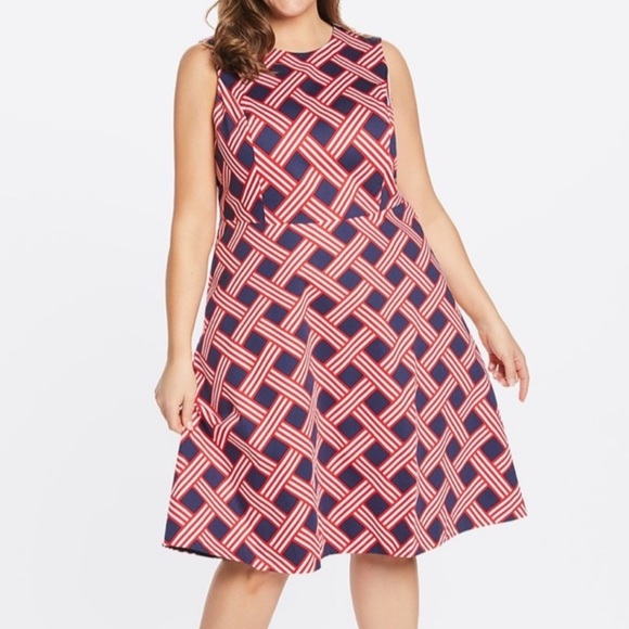 Draper James Lattice Midi Love Circle Dress Sleeveless Womens Size 16 Navy Red - Picture 1 of 14